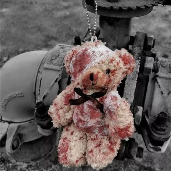 Goth bloody bandaged horror Teddy bear keychain legs and arms move new - Picture 2 of 5